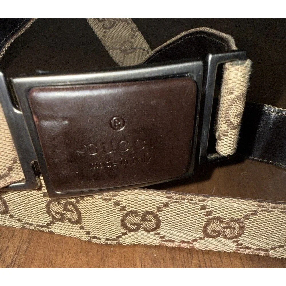 Gucci Vintage GG Monogram Canvas Belt Adjustable Brown Italy Authentic